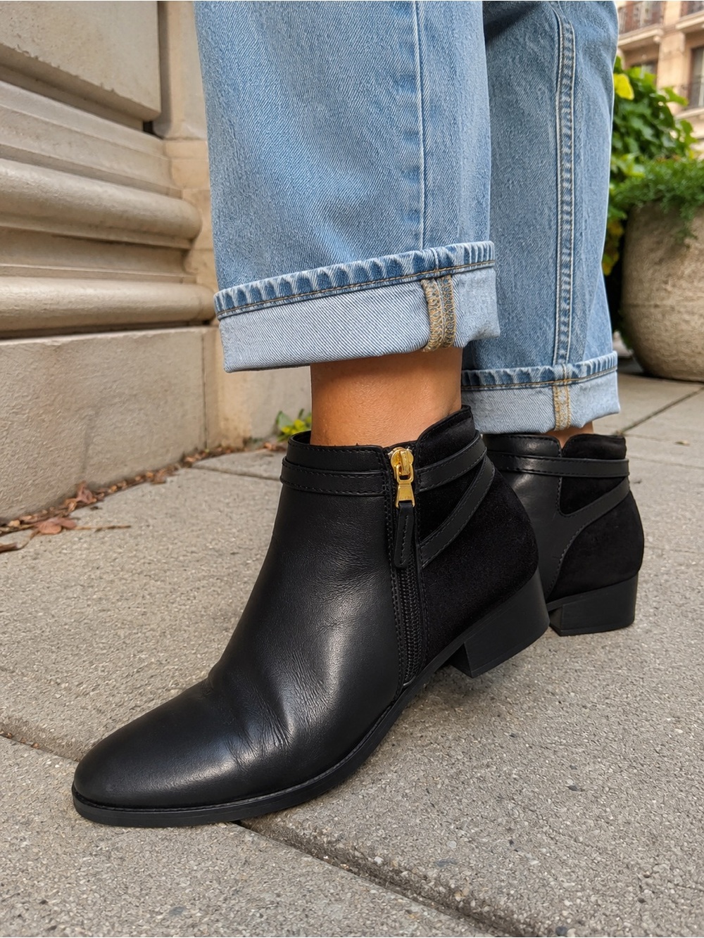 Lauren Ralph Lauren Black Leather & Suede Ankle Booties